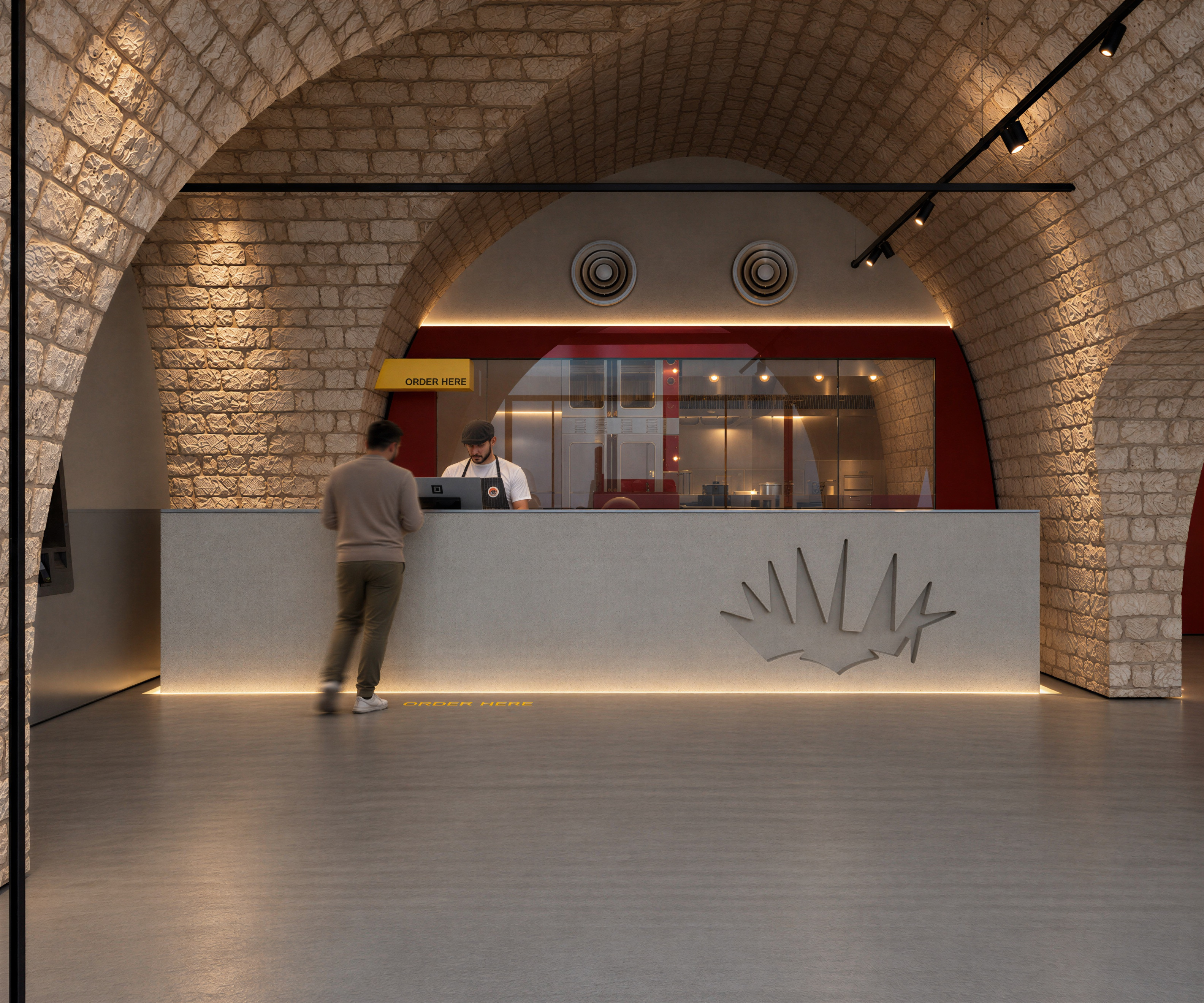 Reception beneath the stone vault